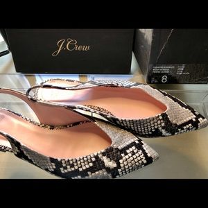J.Crew V-shaped slingback, printed leopard leather